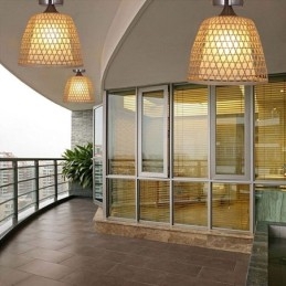 Bamboe Semi Flush Mount Creatieve Ronde Plafondlamp Vestibule Verlichting