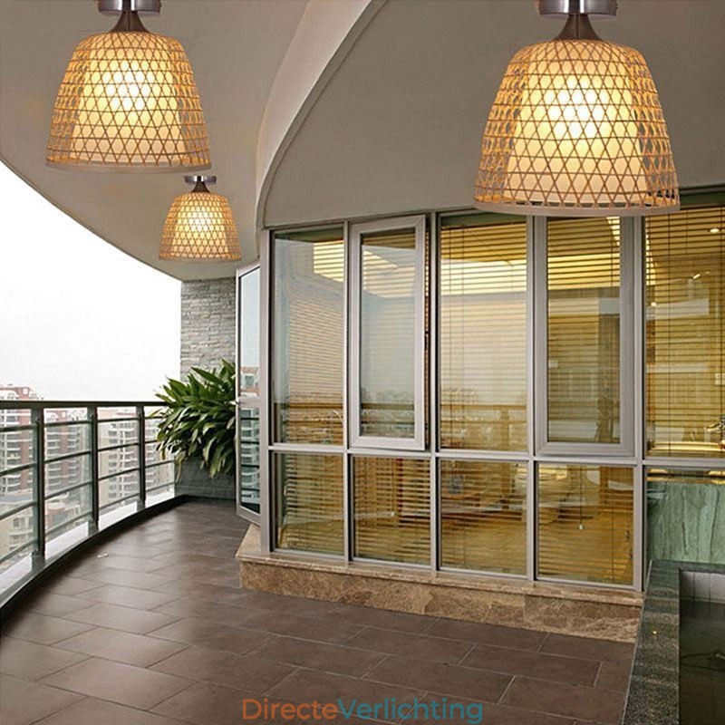 Bamboe Semi Flush Mount Creatieve Ronde Plafondlamp Vestibule Verlichting
