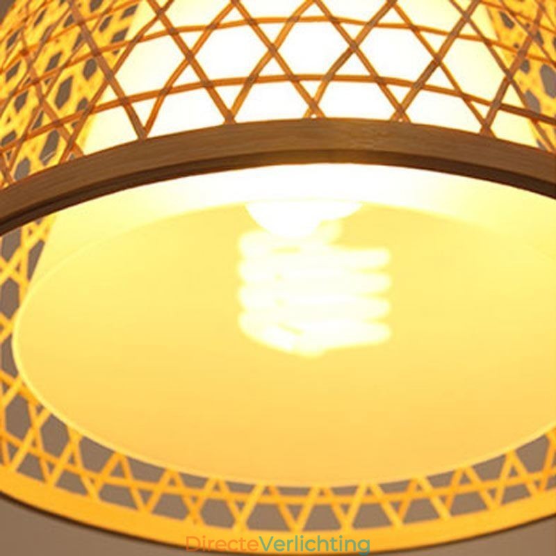 Bamboe Semi Flush Mount Creatieve Ronde Plafondlamp Vestibule Verlichting