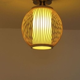 Unieke semi-flush mount creatieve ronde bamboe plafondlamp veranda verlichting