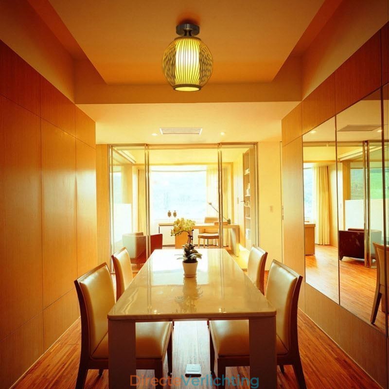 Unieke semi-flush mount creatieve ronde bamboe plafondlamp veranda verlichting