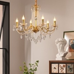 Amerikaanse kristallen hanglamp, landelijke stijl, creatieve ijzeren kunstplafondlamp
