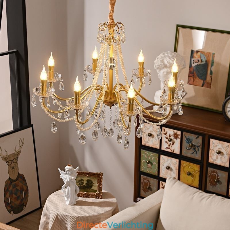 Amerikaanse kristallen hanglamp, landelijke stijl, creatieve ijzeren kunstplafondlamp