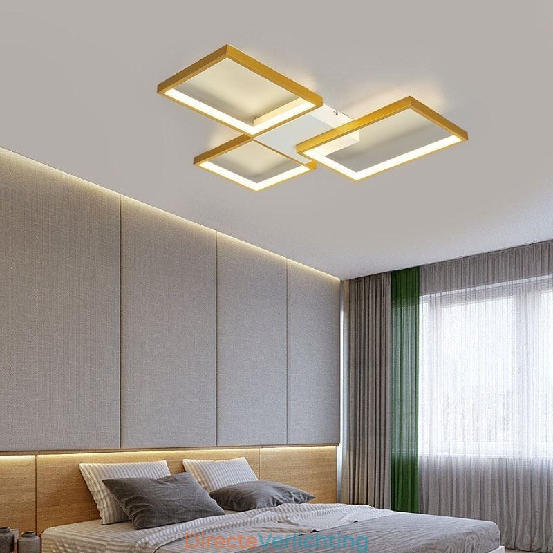 Inbouw minimalistische 3 vierkante plafondlamp traploos dimbaar met afstandsbediening 60W