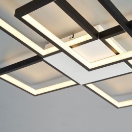 Minimalistische inbouwplafondlamp met vijf vierkante lampen, traploos dimbaar met afstandsbediening, 92W