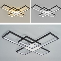 Minimalistische inbouwplafondlamp met vijf vierkante lampen, traploos dimbaar met afstandsbediening, 92W