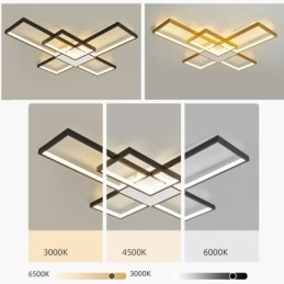 Minimalistische inbouwplafondlamp met vijf vierkante lampen, traploos dimbaar met afstandsbediening, 92W