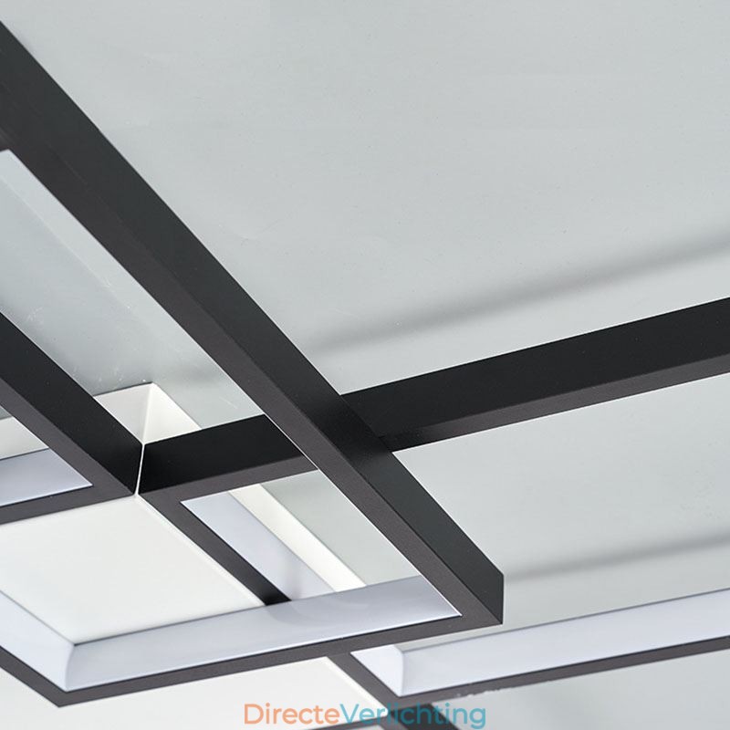 Minimalistische inbouwplafondlamp met vijf vierkante lampen, traploos dimbaar met afstandsbediening, 92W