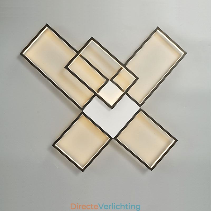 Minimalistische inbouwplafondlamp met vijf vierkante lampen, traploos dimbaar met afstandsbediening, 92W