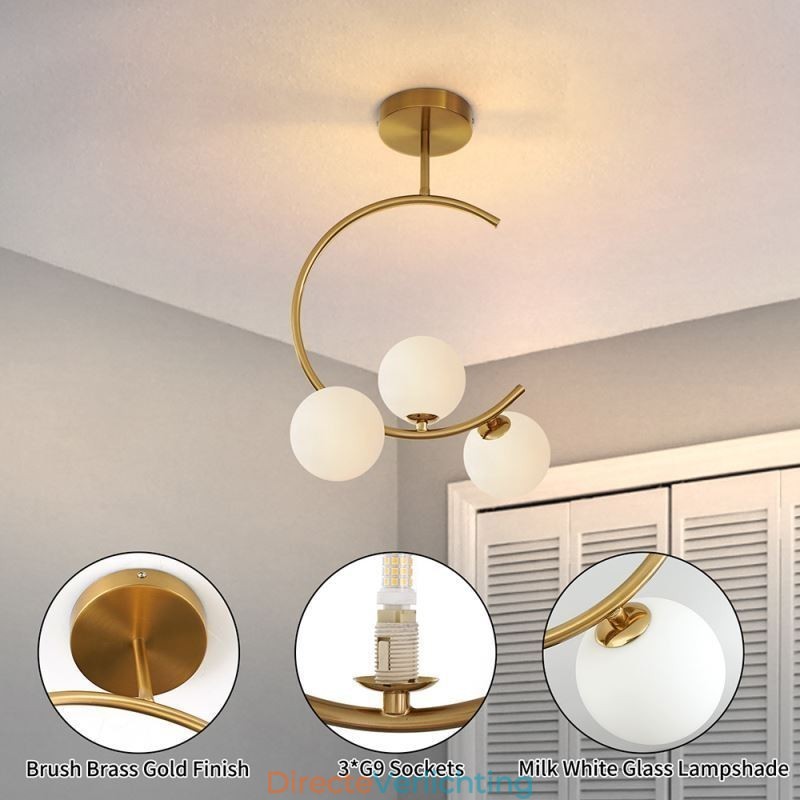 Moderne en eenvoudige plafondlamp met drie koppen van melkwit glas G9 5W
