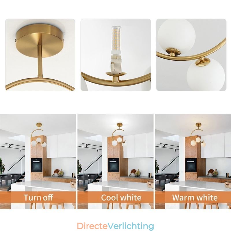 Moderne en eenvoudige plafondlamp met drie koppen van melkwit glas G9 5W