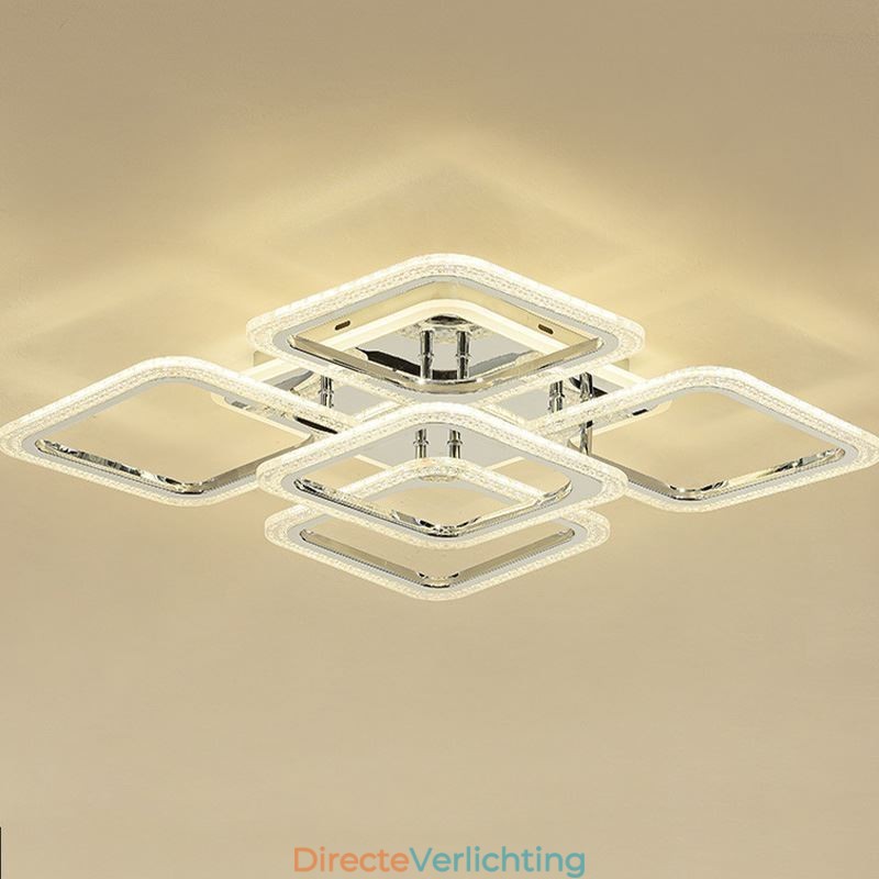 Inbouw chroom acryl vierkante plafondlamp 5 lampen