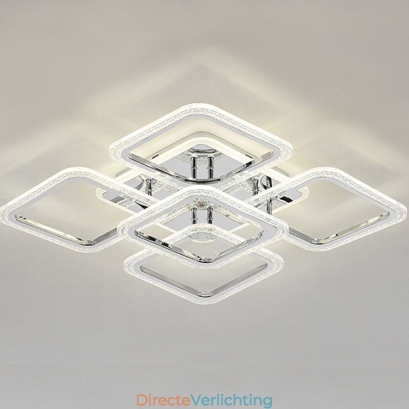 Inbouw chroom acryl vierkante plafondlamp 5 lampen