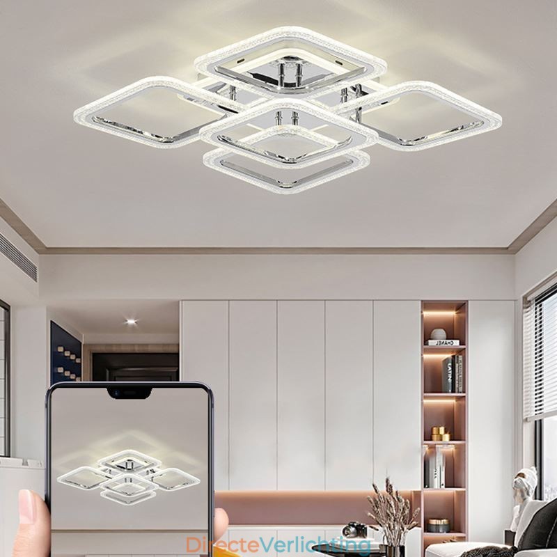Inbouw chroom acryl vierkante plafondlamp 5 lampen