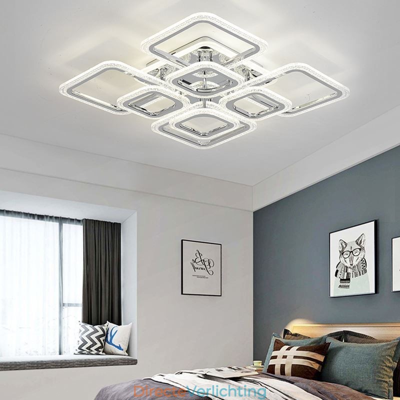 Inbouw plafondlamp van acryl, vierkant, chroom, 8 lampen