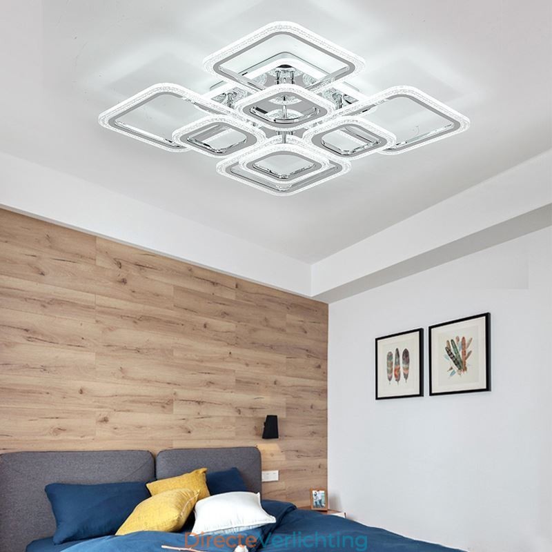 Inbouw plafondlamp van acryl, vierkant, chroom, 8 lampen