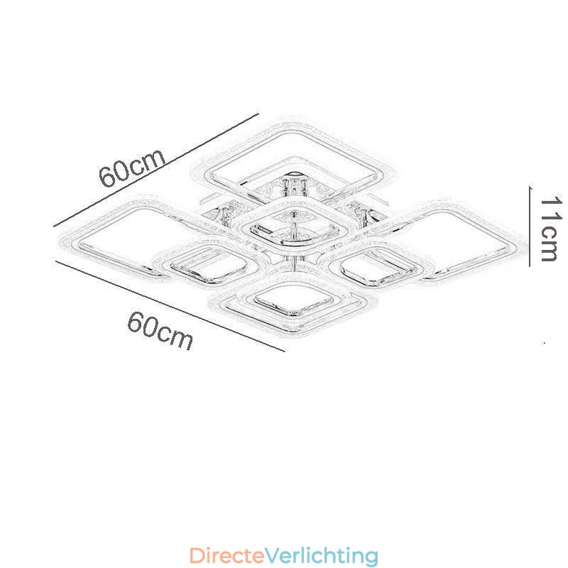 Inbouw plafondlamp van acryl, vierkant, chroom, 8 lampen