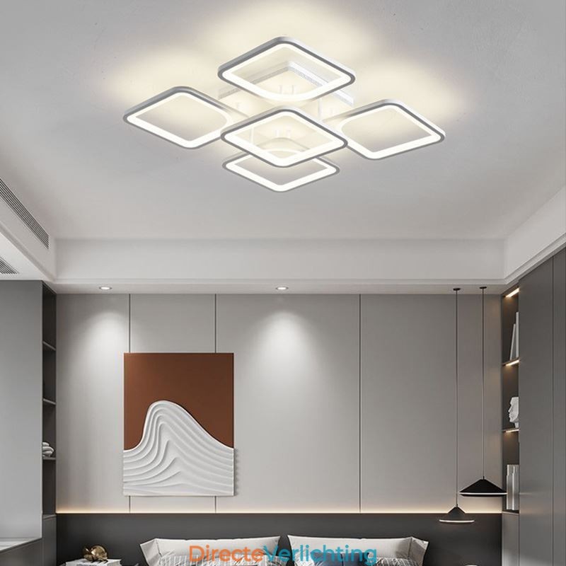 Inbouw witte vierkante plafondlamp van acryl met 5 lampen en 8 lampen