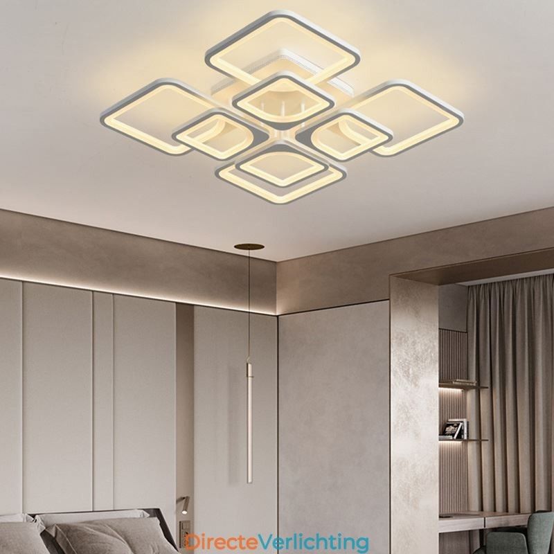 Inbouw witte vierkante plafondlamp van acryl met 5 lampen en 8 lampen
