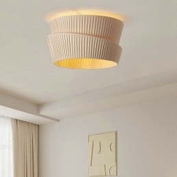 Wabi Sabi plafondlamp met dubbele laag stoffen kap in Franse crèmestijl