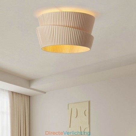 Wabi Sabi plafondlamp met dubbele laag stoffen kap in Franse crèmestijl Wabi Sabi plafondlamp met dubbele laag stoffen kap in Franse crèmestijl