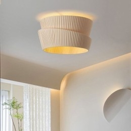 Wabi Sabi plafondlamp met dubbele laag stoffen kap in Franse crèmestijl