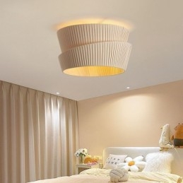 Wabi Sabi plafondlamp met dubbele laag stoffen kap in Franse crèmestijl