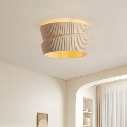 Wabi Sabi plafondlamp met dubbele laag stoffen kap in Franse crèmestijl