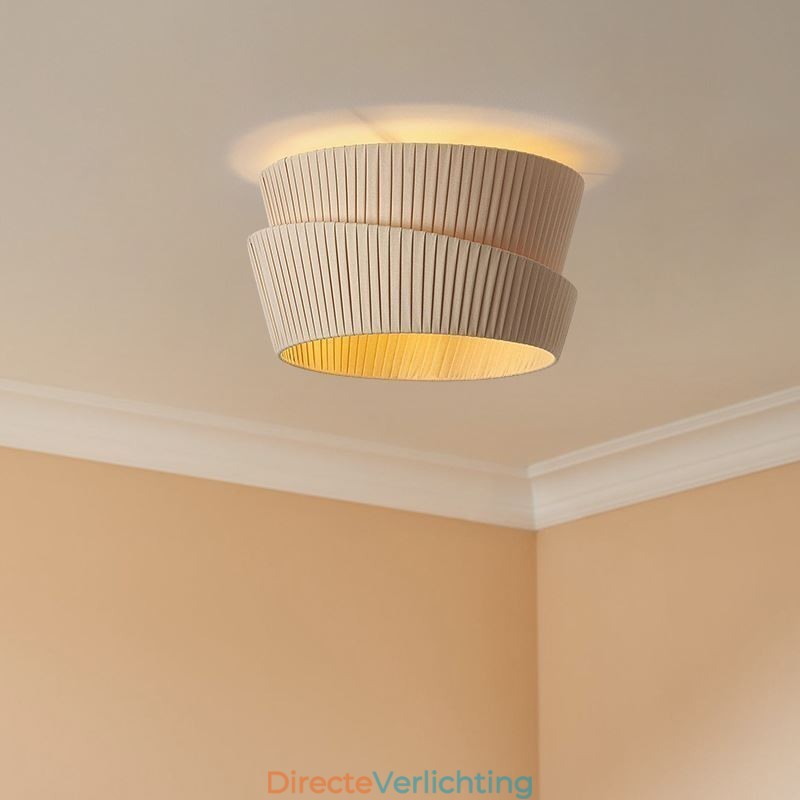 Wabi Sabi plafondlamp met dubbele laag stoffen kap in Franse crèmestijl