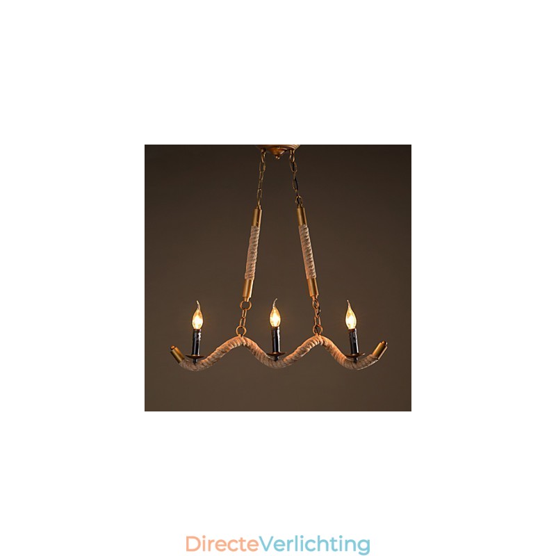 Kaars Hennep Kroonluchter Vintage Hanglamp Smeedijzeren Golven Hennep Touw Kroonluchter