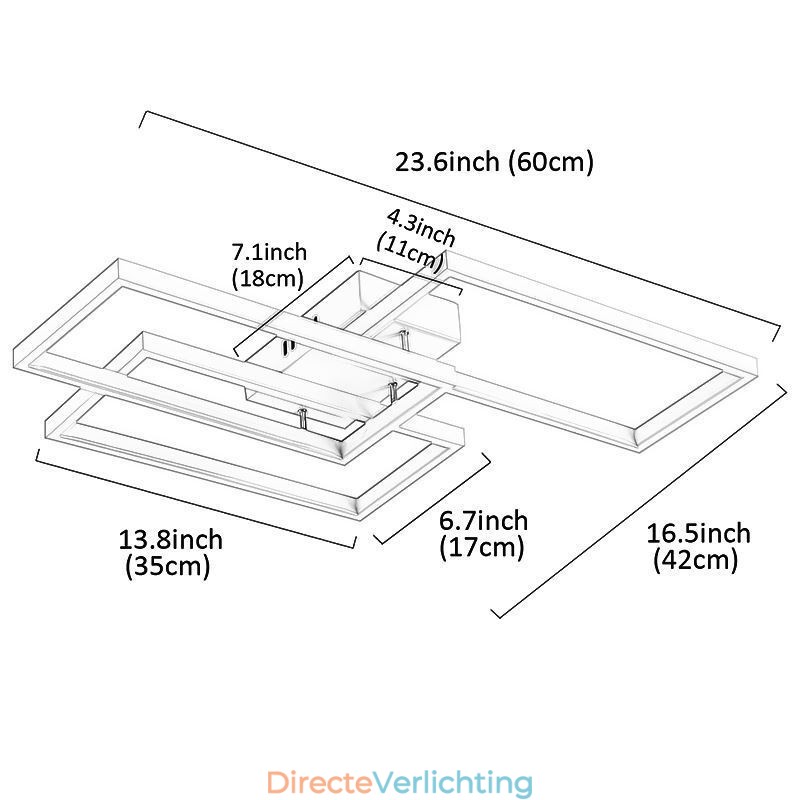Inbouw plafondlamp van acryl, geometrisch rechthoekig