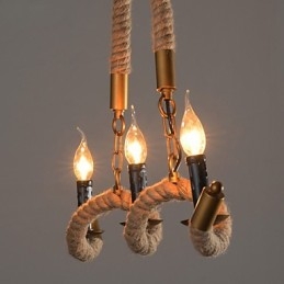 Kaars Hennep Kroonluchter Vintage Hanglamp Smeedijzeren Golven Hennep Touw Kroonluchter