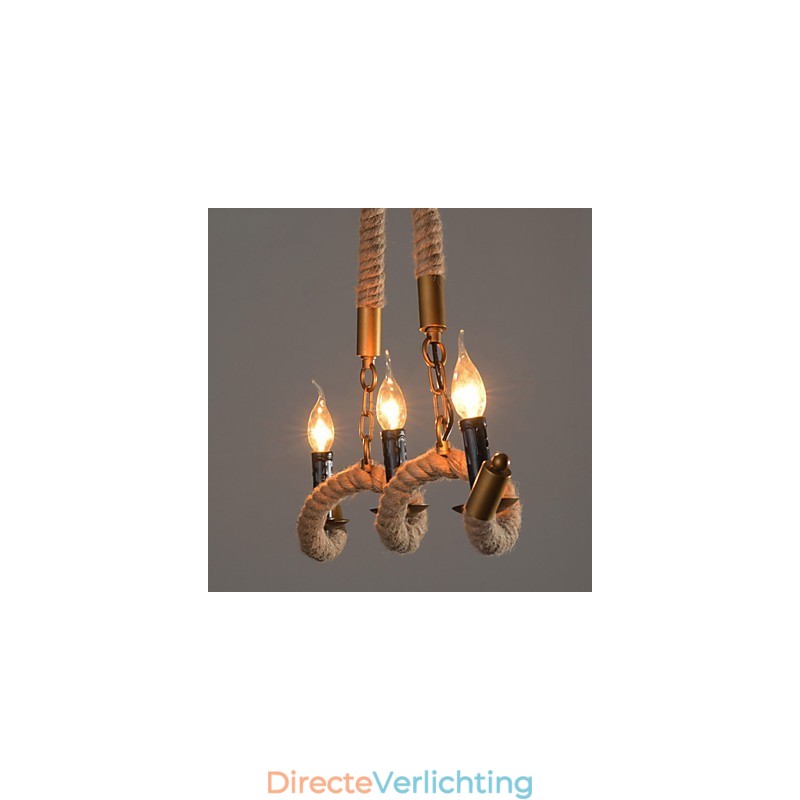Kaars Hennep Kroonluchter Vintage Hanglamp Smeedijzeren Golven Hennep Touw Kroonluchter