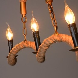 Kaars Hennep Kroonluchter Vintage Hanglamp Smeedijzeren Golven Hennep Touw Kroonluchter