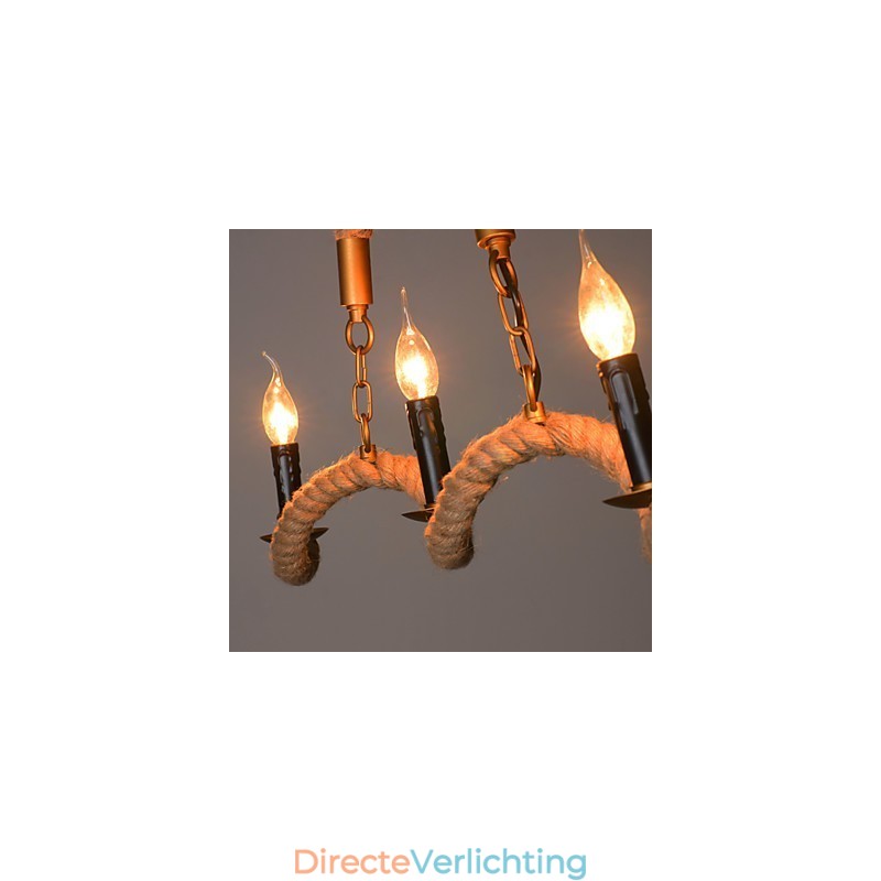 Kaars Hennep Kroonluchter Vintage Hanglamp Smeedijzeren Golven Hennep Touw Kroonluchter