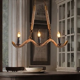 Kaars Hennep Kroonluchter Vintage Hanglamp Smeedijzeren Golven Hennep Touw Kroonluchter