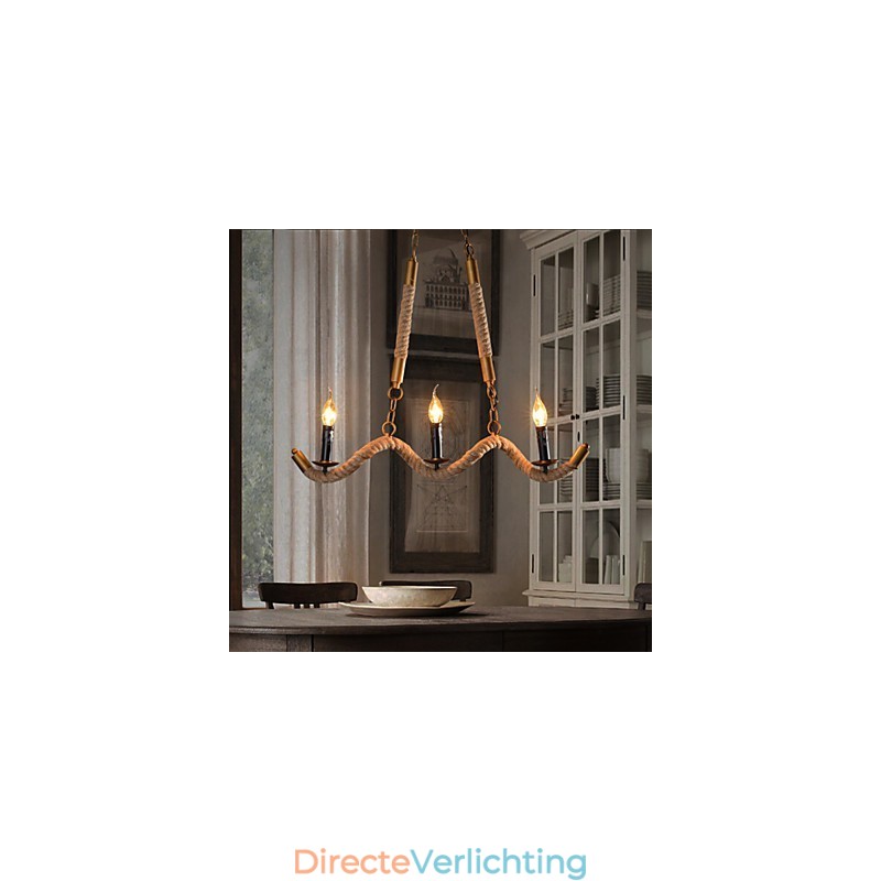 Kaars Hennep Kroonluchter Vintage Hanglamp Smeedijzeren Golven Hennep Touw Kroonluchter