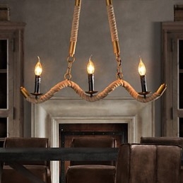 Kaars Hennep Kroonluchter Vintage Hanglamp Smeedijzeren Golven Hennep Touw Kroonluchter