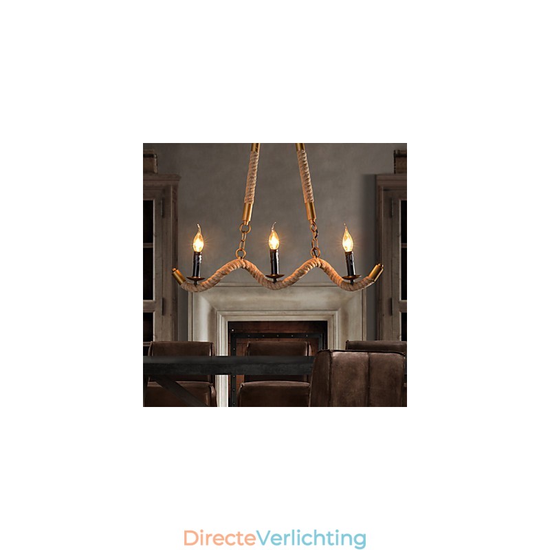 Kaars Hennep Kroonluchter Vintage Hanglamp Smeedijzeren Golven Hennep Touw Kroonluchter