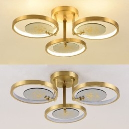 Plafondlamp van acryl en koper met kunstprint
