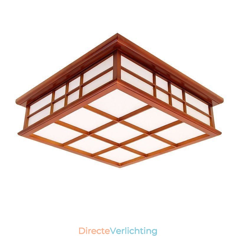 Retro stijl plafondlamp houten inbouw