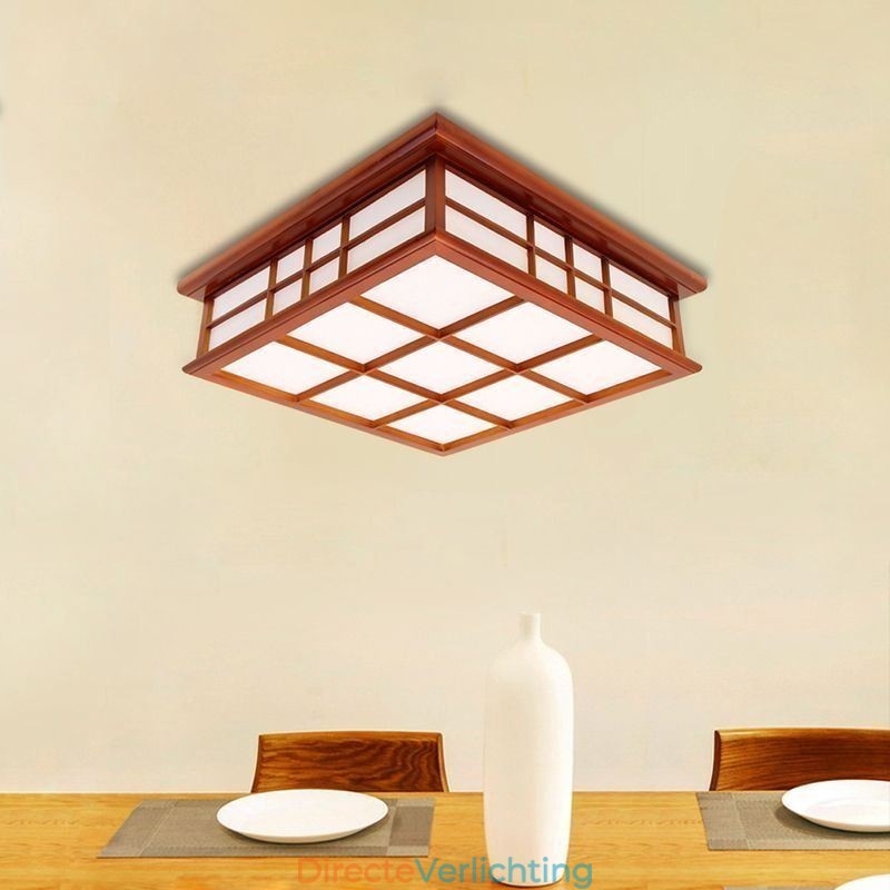 Retro stijl plafondlamp houten inbouw