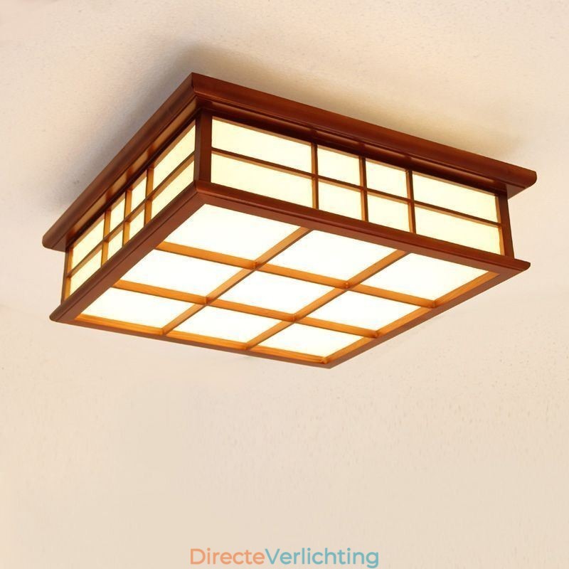 Retro stijl plafondlamp houten inbouw