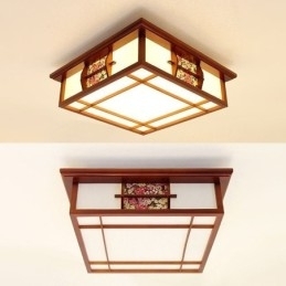 Retro houten plafondlamp met vierkante inbouw