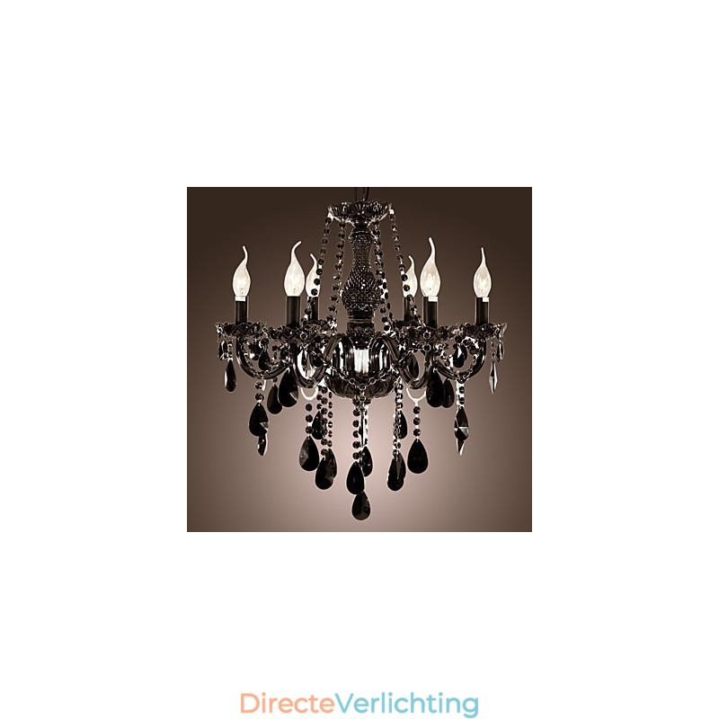 Kroonluchter Zwart Kristal Modern 6 Lampen