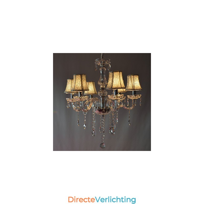 Moderne luxe kroonluchter met 6 lampen in kristaldecoratie