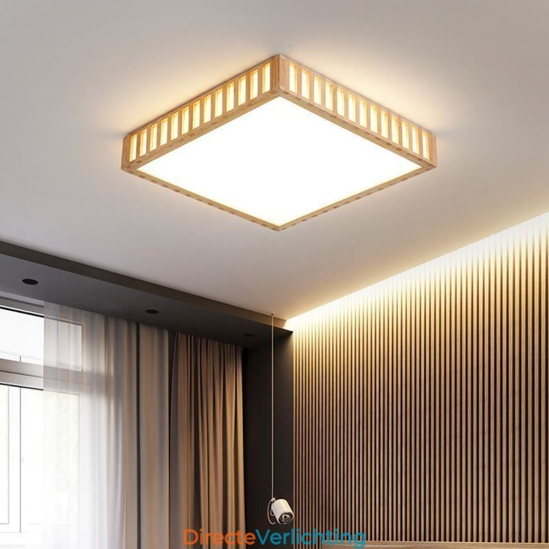 Japanse plafondlamp vierkante houten plafondlamp