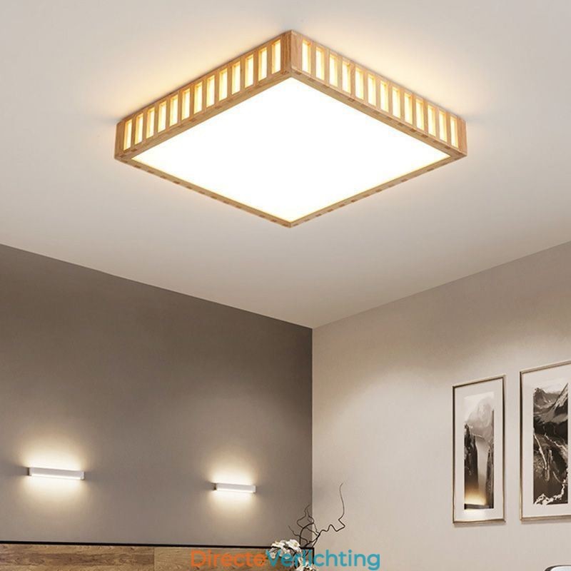 Japanse plafondlamp vierkante houten plafondlamp