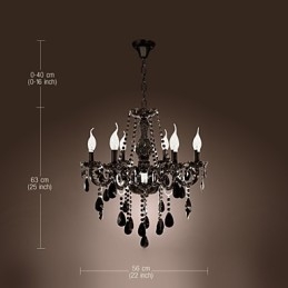 Kroonluchter Zwart Kristal Modern 6 Lampen