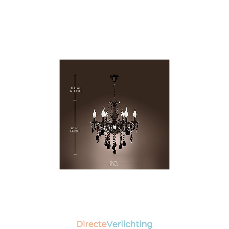 Kroonluchter Zwart Kristal Modern 6 Lampen